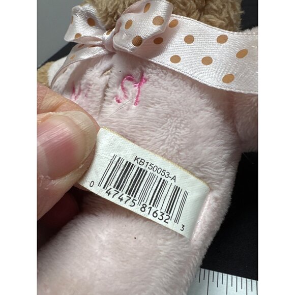 My 1st Easter Pink Plush Bunny With Polka Dot Bow Embroidered Eyes Text Rattle L - Picture 3 of 7